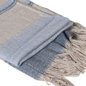 Blue and Cream Stripe Throw with Tassels - 155cm x 126cm