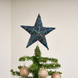 Blue and Multi Coloured Sparkly Star Shaped Christmas Tree Topper