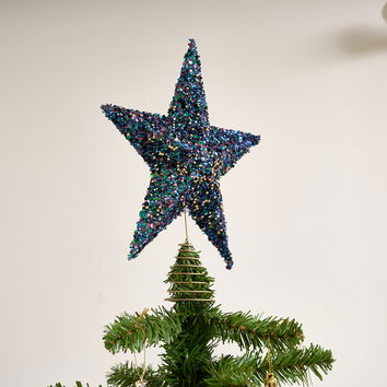 Blue and Multi Coloured Sparkly Star Shaped Christmas Tree Topper