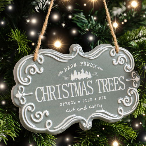 Blue & White Christmas Trees Hanging Sign - 18cm x 10.5cm