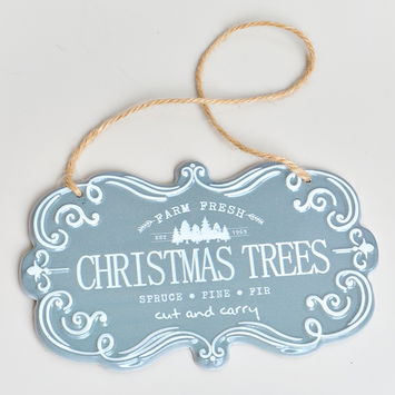Blue & White Christmas Trees Hanging Sign - 18cm x 10.5cm