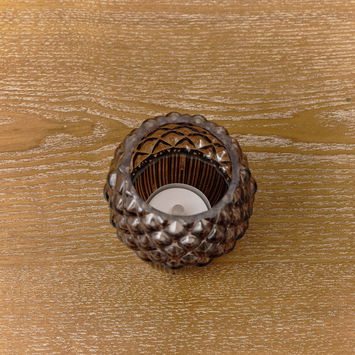 Brown Glass Autumn Acorn Candle Holder 9cm
