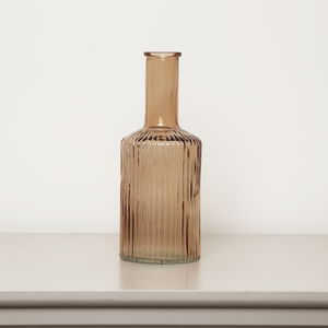 Brown Ribbed Glass Bottle Vase - 20cm