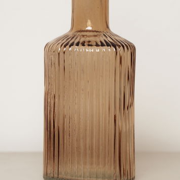 Brown Ribbed Glass Bottle Vase - 20cm