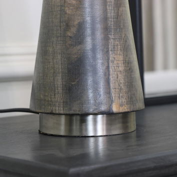 Brushed Silver & Beige Wash Wood Table Lamp