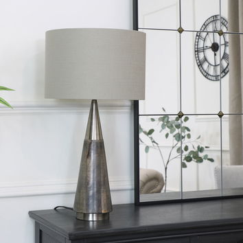 Brushed Silver & Beige Wash Wood Table Lamp