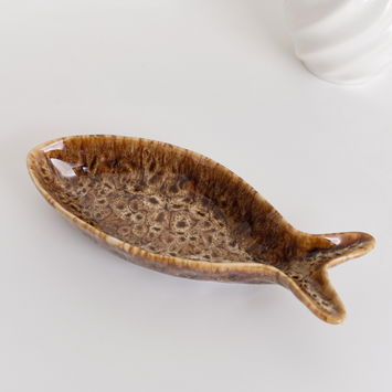 Ceramic Mottled Brown Glazed Fish Dish