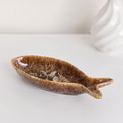 Ceramic Mottled Brown Glazed Fish Dish