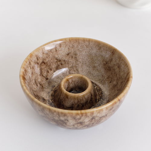 Ceramic Mottled Brown Slip Glaze Candle Holder