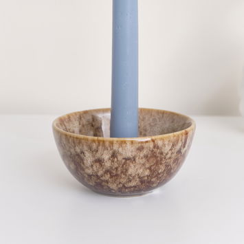 Ceramic Mottled Brown Slip Glaze Candle Holder