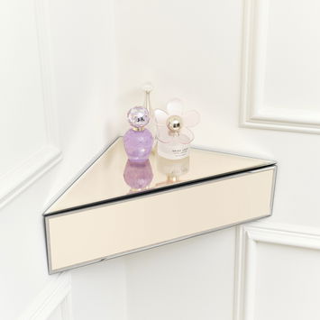 Champagne Mirrored Floating One Drawer Corner Shelf / Dressing Table