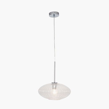 Clear Glass Ribbed Oval Pendant Light