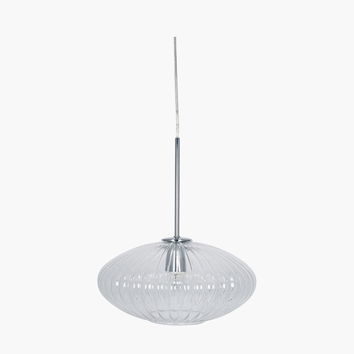 Clear Glass Ribbed Oval Pendant Light