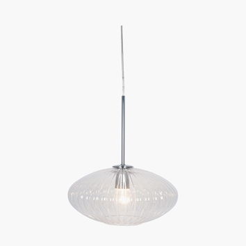 Clear Glass Ribbed Oval Pendant Light