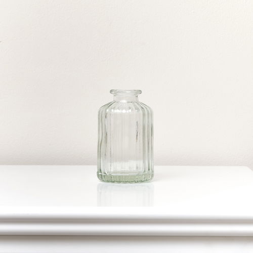 Clear Ribbed Glass Bottle Vase - 10cm