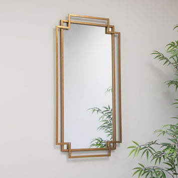 Copper Foiled Geometric Wall Mirror 94cm x 48cm