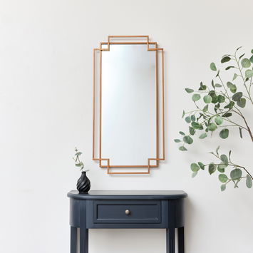 Copper Foiled Geometric Wall Mirror 94cm x 48cm