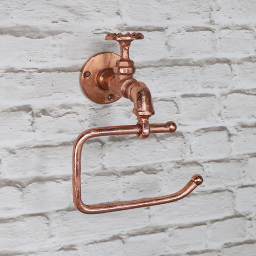 Copper Metal Tap Toilet Roll Holder 19cm x 21cm 