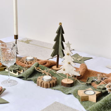 Cream Felt Standing Tree Decoration With Bells - 21.5cm
