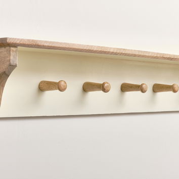 Cream & Mango Wood Wall Shelf with Hooks