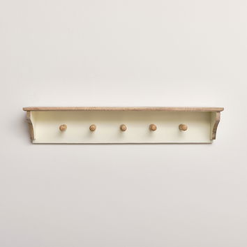 Cream & Mango Wood Wall Shelf with Hooks