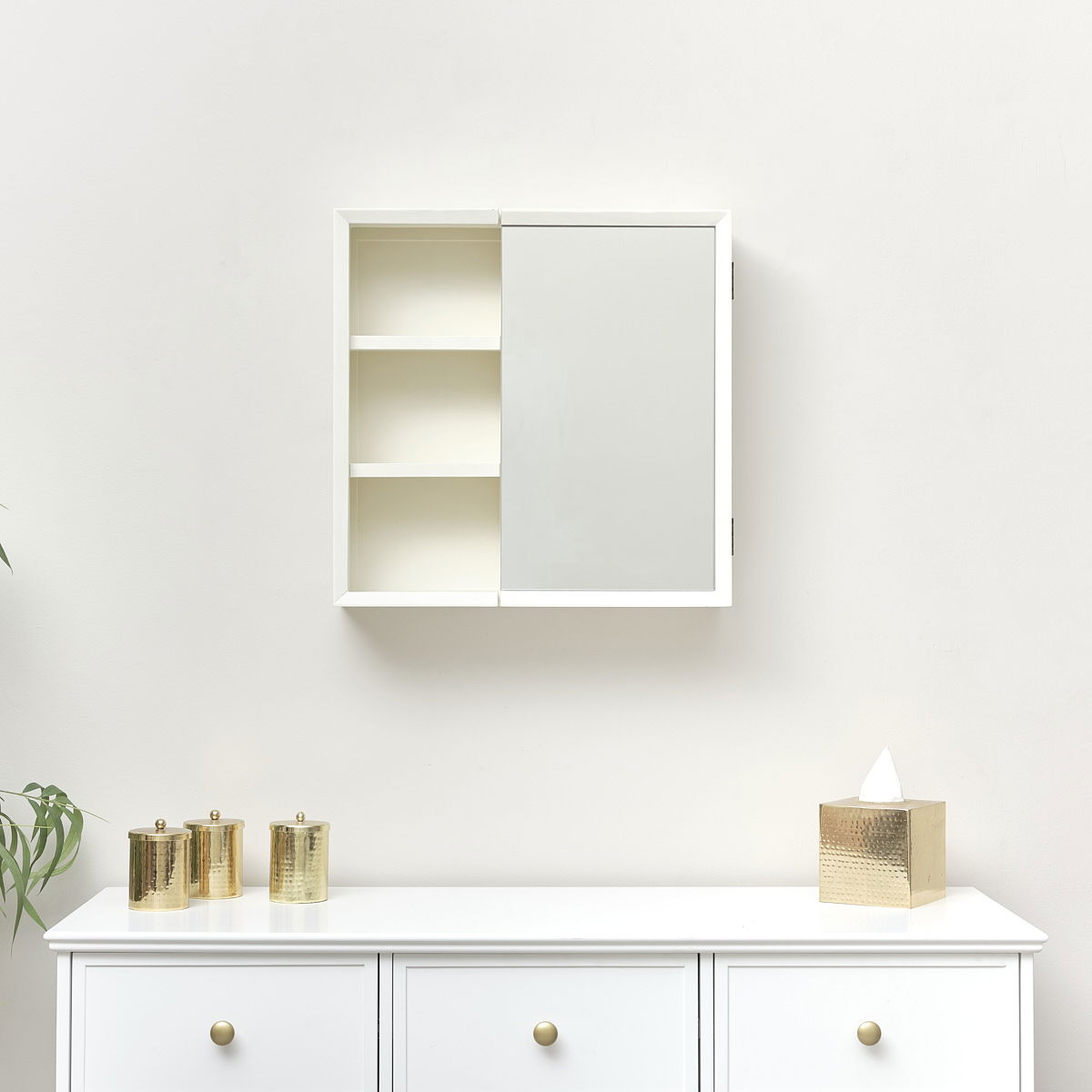 Cream Open Shelved Mirrored Wall 53cm x 53cm Melody Maison