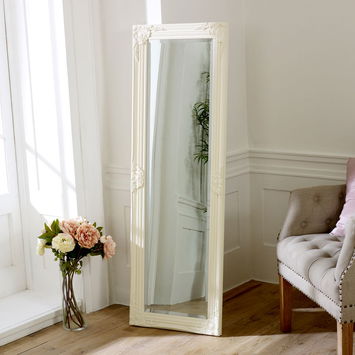 Cream Ornate Tall Slim Mirror 47cm x 142cm