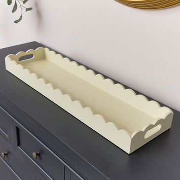 Cream Scalloped Rectangular Decorative Tray 70cm x 20cm
