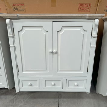 Cream Wall Mounted Cupboard with Drawers - Lyon Range