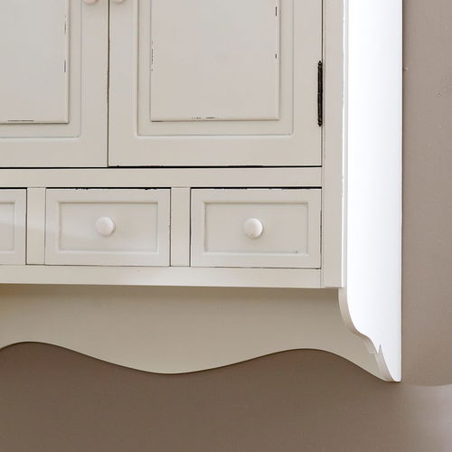 Cream Wall Mounted Cupboard with Drawers - Lyon Range