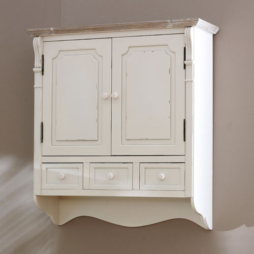 Cream Wall Mounted Cupboard with Drawers - Lyon Range