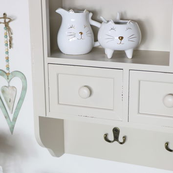 Cream Wall Mounted Cupboard with hooks - Lyon Range