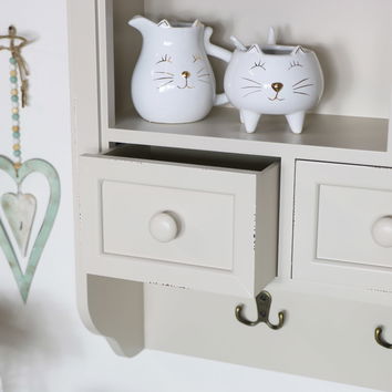 Cream Wall Mounted Cupboard with hooks - Lyon Range