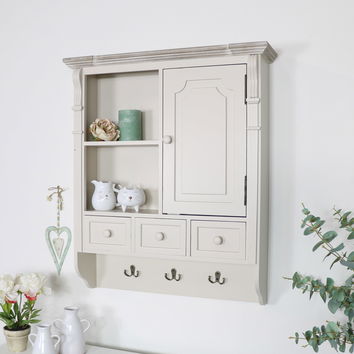 Cream Wall Mounted Cupboard with hooks - Lyon Range