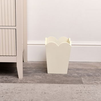 Cream Wooden Scalloped Edge Waste Paper Bin 