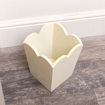 Cream Wooden Scalloped Edge Waste Paper Bin 