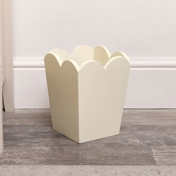 Cream Wooden Scalloped Edge Waste Paper Bin 