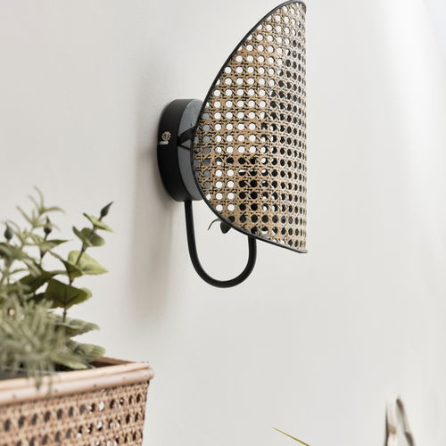 Curved Rattan Effect Wall Light