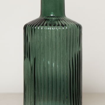 Dark Green Ribbed Glass Bottle Vase - 20cm