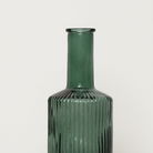 Dark Green Ribbed Glass Bottle Vase - 20cm