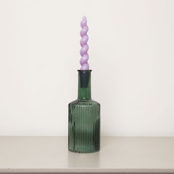 Dark Green Ribbed Glass Bottle Vase - 20cm