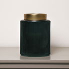 Dark Green Ribbed Glass Vase - 16cm