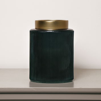 Dark Green Ribbed Glass Vase - 16cm