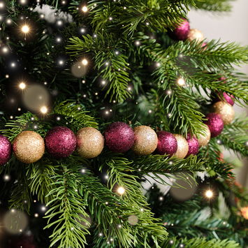 Dark Red & Gold Glitter Bauble Ball Garland 1.8m