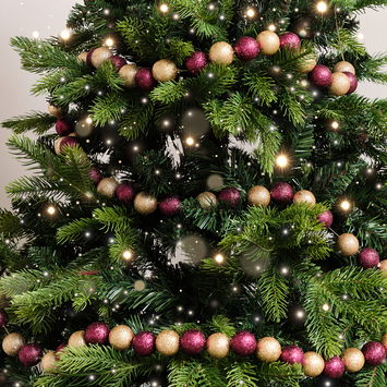 Dark Red & Gold Glitter Bauble Ball Garland 1.8m