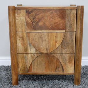 Dark Wood 3 Drawer Bedside Table