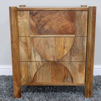 Dark Wood 3 Drawer Bedside Table