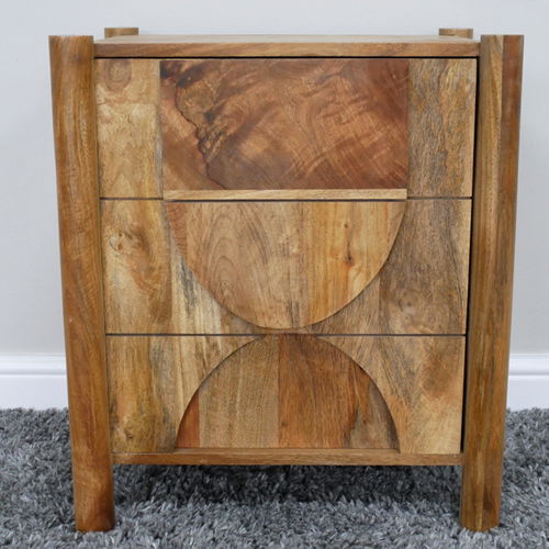 Dark Wood 3 Drawer Bedside Table