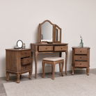 Dark Wood Dressing Table Desk with Triple Mirror, Stool and Pair of Bedside Tables - Willoughby Range