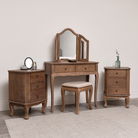 Dark Wood Dressing Table Desk with Triple Mirror, Stool and Pair of Bedside Tables - Willoughby Range